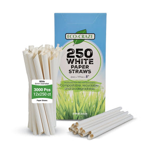 Eco-Craze - 8" White Paper Straw - 6 mm