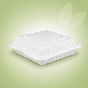 EcoDine Zoom MFPP Clamshell Container 9x9x2.6" -1 Compt. White