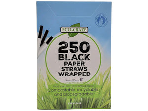 Eco-Craze - 8"- Ind Wrapped - Jumbo Straws - Paper - Black - 8mm