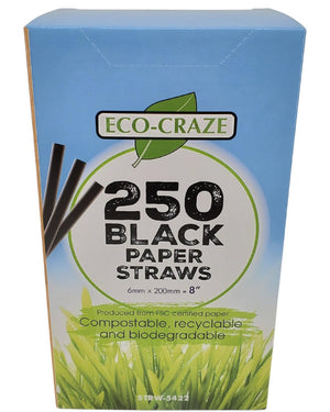 Eco-Craze - 8" Black Paper Straw - 6 mm