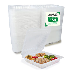Value+ - PP-883C-VH Premium Food Container 8x8x2.9"  3 Compt. Clear