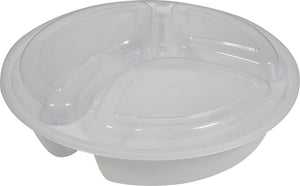 Value+ - 9" 3 Compartment Round White Plastic Container